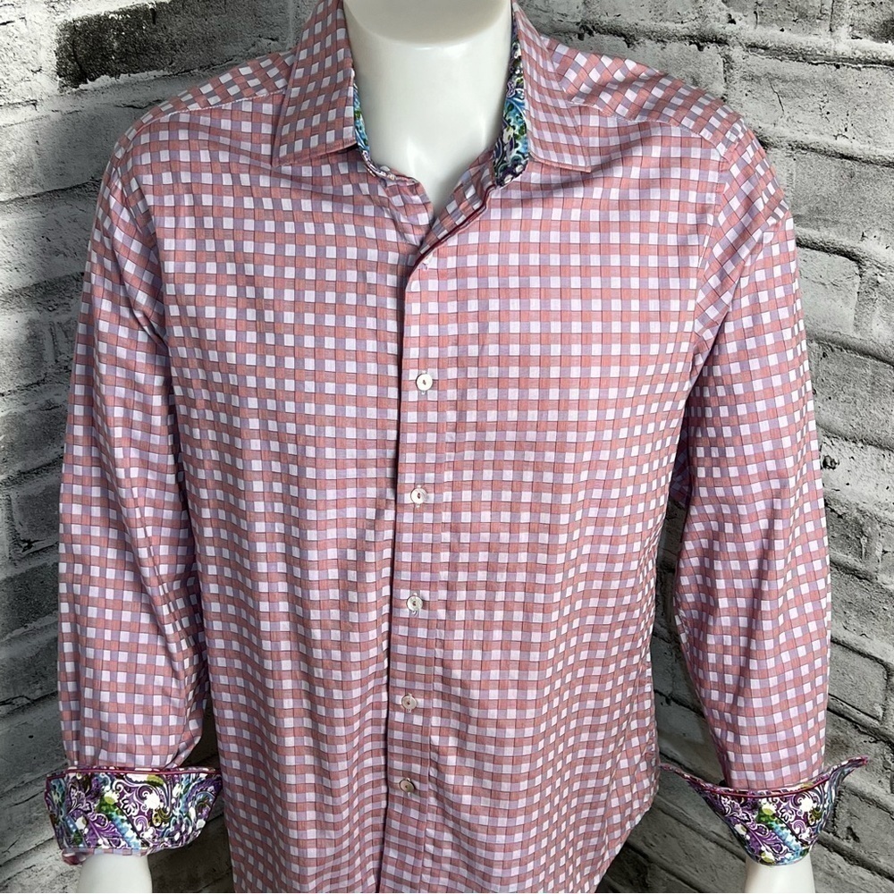 Robert Graham Gingham Print Flip Cuff Casual Shirt - Picture 2 of 7